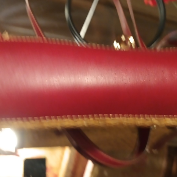 Etienne Aigner straw handbag brown with burgundy  Cordovan trim - Picture 11 of 13